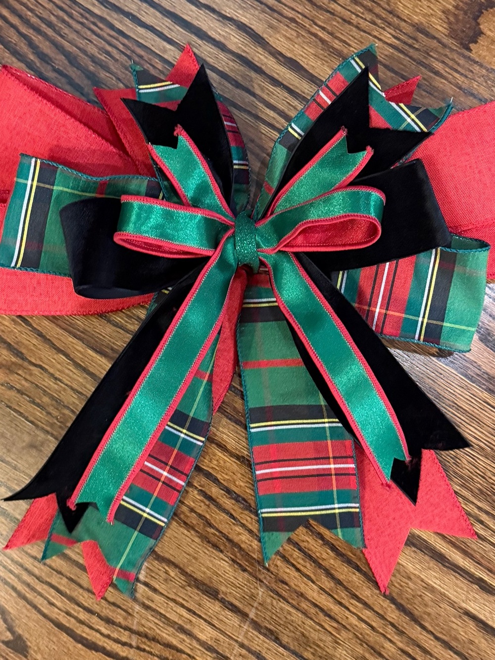 Festive Plaid Holiday Bow in Red, Green, Black - Decorative Home Accent